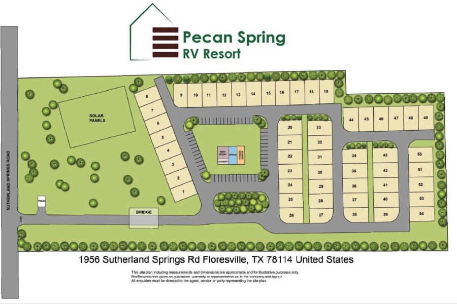 Dimensions are approximate. Site Map for 1956 Suterland Springs Road, Floresville, TX 78114
